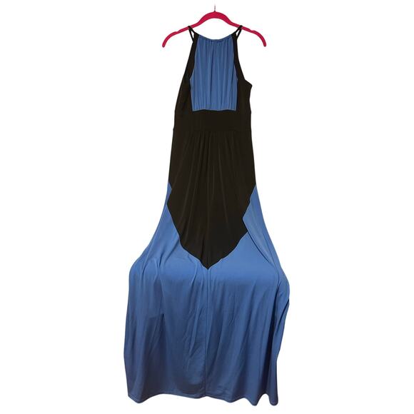 London Times Style Blue & Black Colorblock Maxi-Dress, Halter Neckline Size 6 - Picture 3 of 6